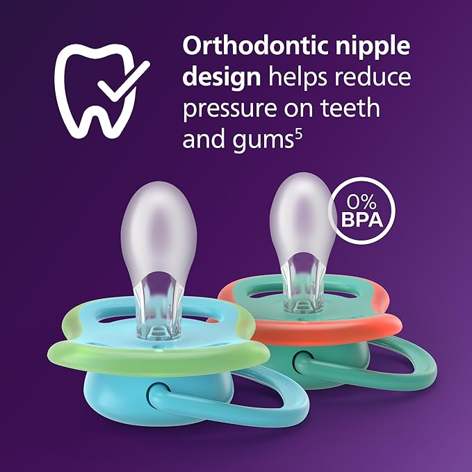 Philips Avent Ultra Air Pacifiers - Orthodontic Design, for Babies 6-18 Months, Soft Silicone Symmetrical Nipple, BPA-Free, 2 Sterilizing Cases, 4 Pack, SCF087/24