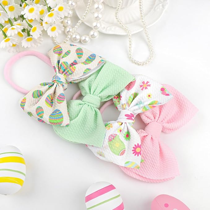 Easter Girls Headbands Bows for Toddler Girls Easter Bunny Ears Hair Bow Baby Girl Headbands with Bows Rabbit Egg Infant Easter Gifts 4 pcs