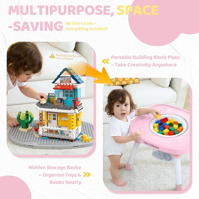 Time Followers® 6-in-1 Baby Activity Center | 4 Stage Montessori-Inspired Toys | Grow Stationary Standing Toddler Table | Jumpers & Bouncers | Must Have for Boy & Girl 6, 12, 24+ Month Old (Pink)