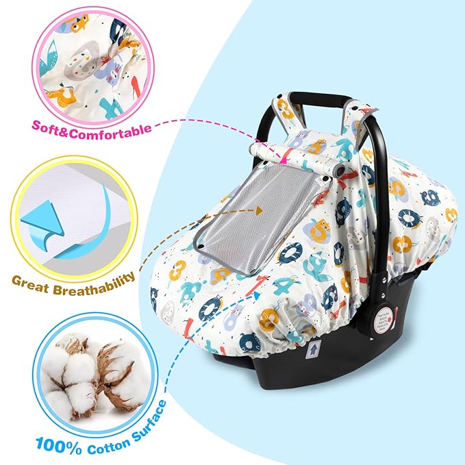 SMTTW Baby Car Seat Cover - Universal Fit, Snug, Breathable, Canopy for Boys/Girls, Ideal for All Seasons (Numbers)
