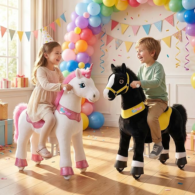 PonyCycle Ride on Unicorn Riding Unicorn Toys, Essential Model E Unicorn Gifts Ride on Pony for Girls (30" Height/Size 3 for Age 3-4) Plush Interactive Riding Horse Ride on Horse Toys Animal Pink E312