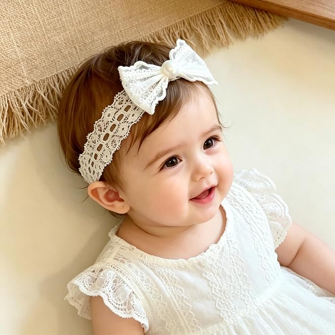 Baby Girls Cute Lace Bow Headband Soft Cotton Elastic Hair Accessories for Toddlers Newborns Ideal for Birthdays Baby Shower Photoshoots Special Occasions