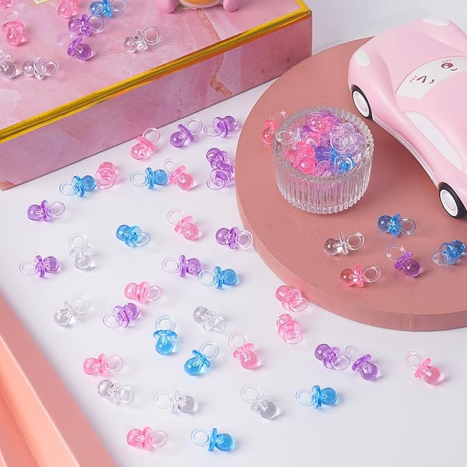 200 Pieces 0.86 Inch Baby Pacifier Baby Shower Plastic Pacifier for Baby Shower Pacifier, Baby Shower Gender Show Party Decoration DIY Birthday Party Gift (Purple)