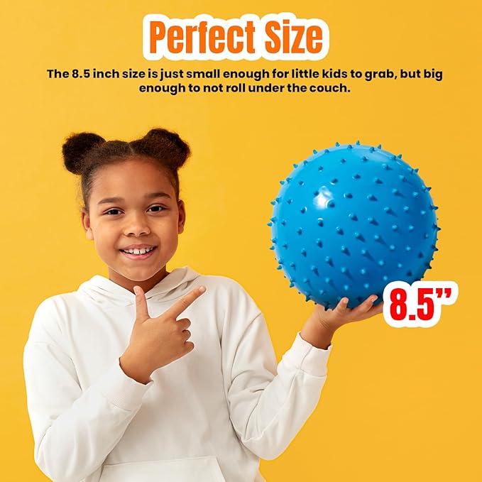 New Bounce Knobby Balls Set for Kids – Set of 4 Bumpy 8.5" Sensory Inflatable Balls with Pump – Textured Toys for Toddlers, Therapy, Outdoor Play, Party Favors & Dog Toys