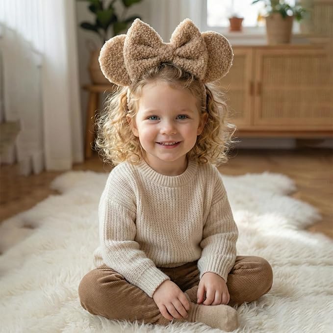 Wool Fleece Mouse Ears Headband, Adjustable Hair Bow Hairband Fluffy Headwear for Infant Toddler Baby Gilrs