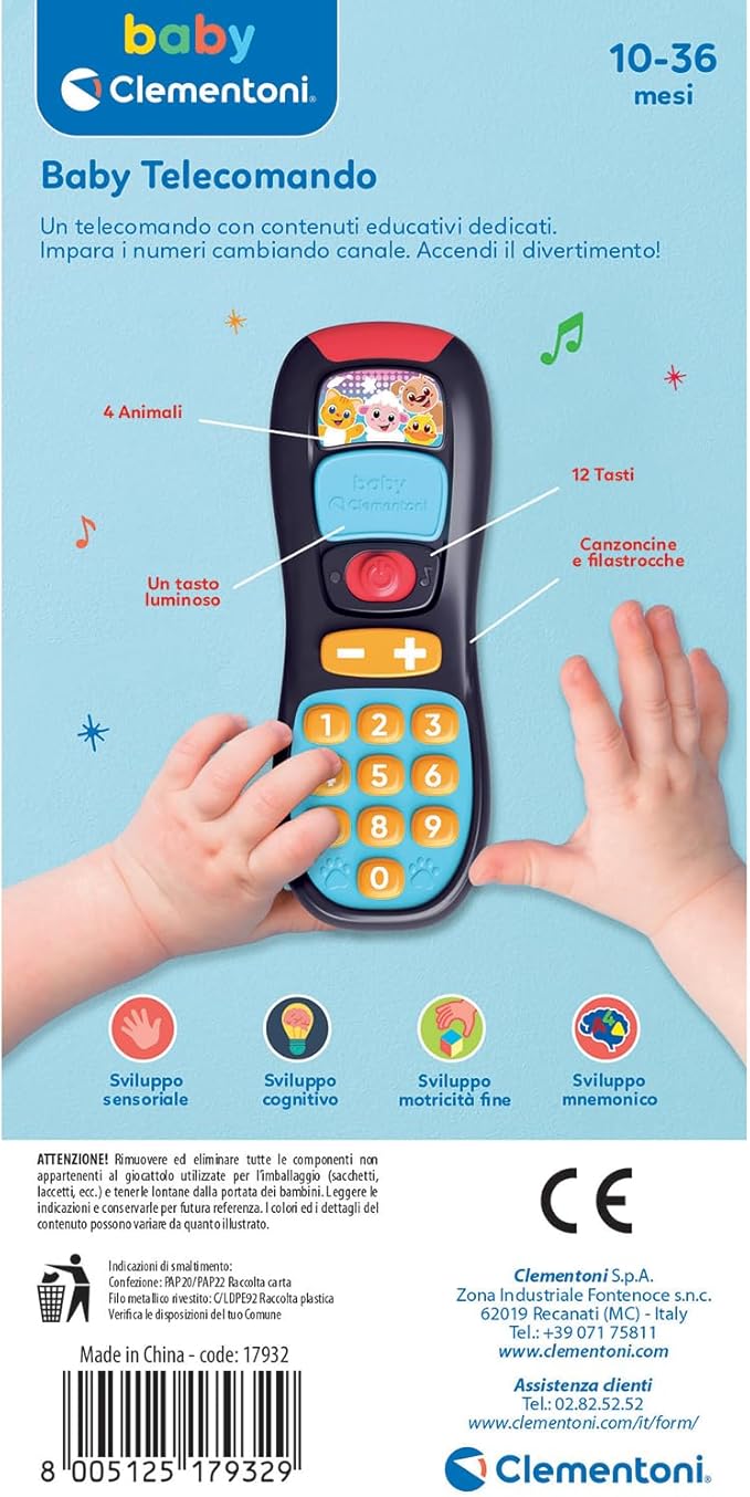 Clementoni 17932 Baby Remote Control 10 Month Musical Game, Remote Control Toy for Children, Interactive Electronic Gift Talking Lights and Sounds, with Songs, Early Childhood, Batteries Included,