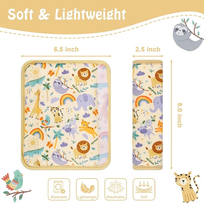 Seat Belt Covers for Kids, Double-Sided Use Shoulder Pads for Kids, Comfort Neck Strap Covers, Cute Car Seatbelt Cushion Covers for Boys Girls(2 Pack)