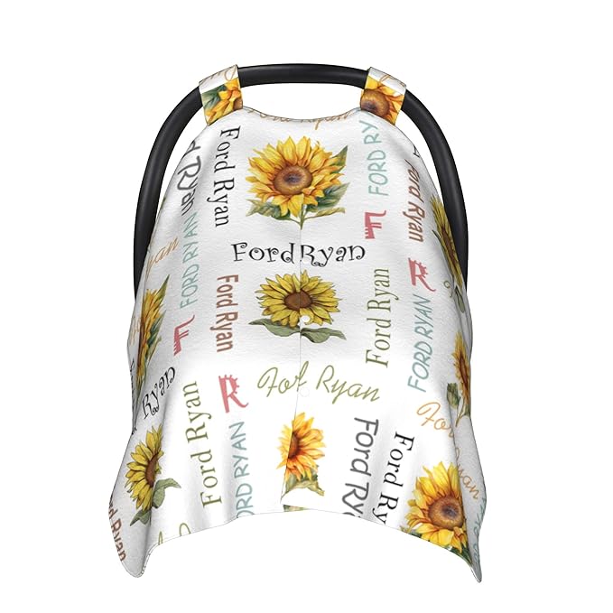 Personalized Winter Baby Car Seat Cover with Name Sunflower Winter Car Seat Cover for Baby Seat or Stroller Custom Infant Car Seat Covers Minky Blankets Nursing Cover Breastfeeding Scarf