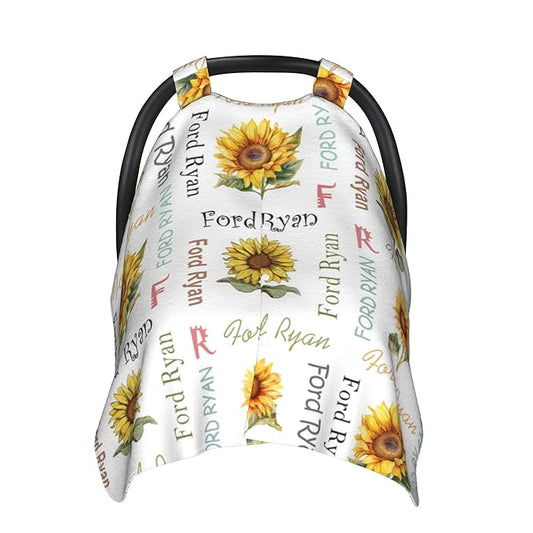 Personalized Winter Baby Car Seat Cover with Name Sunflower Winter Car Seat Cover for Baby Seat or Stroller Custom Infant Car Seat Covers Minky Blankets Nursing Cover Breastfeeding Scarf