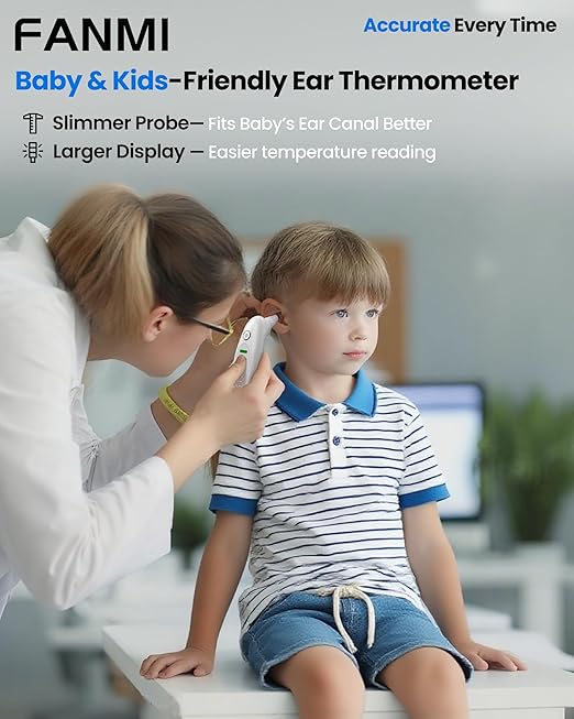 Ear Thermometer for Kids and Adults, Thermometer for Baby with Real-Time Dynamic Tympanic-Sensing Probe, 1-Button 1-Second Result Large LED Display for Easy Use & Reading