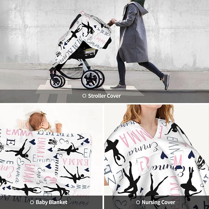 Personalized Baby Car Seat Canopy for Babies with Name, Custom Dancing Stroller Car Seat Covers for Girls, Minky Nursing Carseat Cover for Breastfeeding, Car Seat Canopies for Infant Newborn