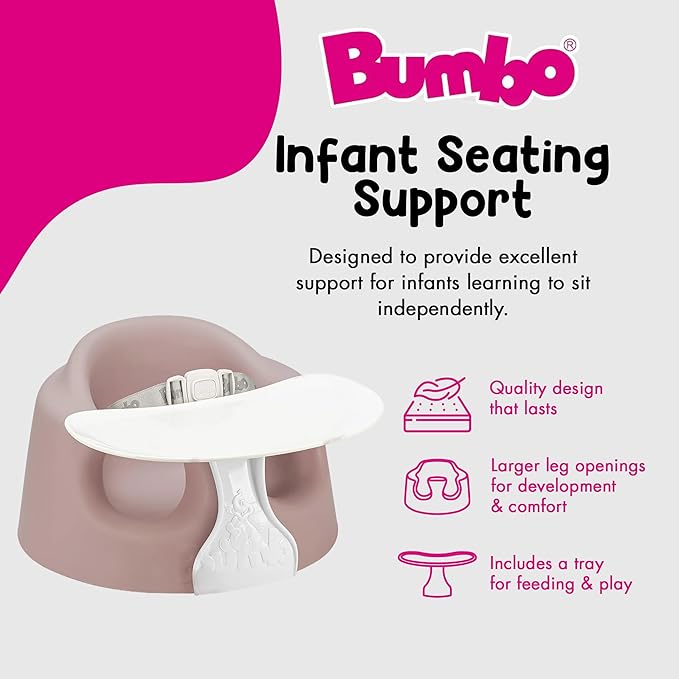 Bumbo Foam Infant Floor Seat Plus+ with Tray for Babies 3 to 12 Months Old, Sonoran Rose - Portable Soft Baby Chair with Large Legroom and 3-Point Harness for Feeding and Play
