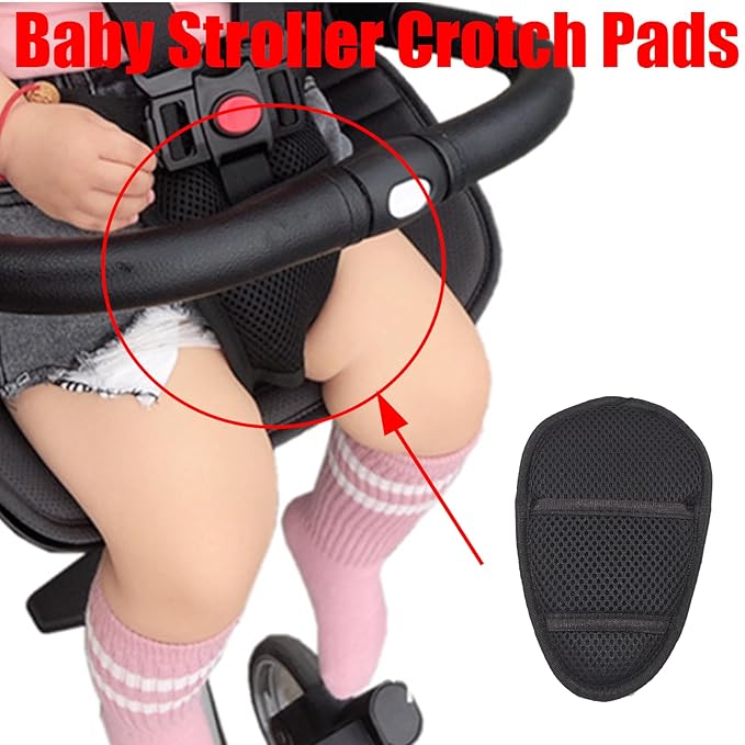 2 Pack Baby Stroller Crotch Pads, Baby Seat Stroller Strap Pads, Baby Stroller Chest Harness Crotch Cushion, Pushchair Seat Chest Harness Crotch Covers for Kids/Child Seats (Black)