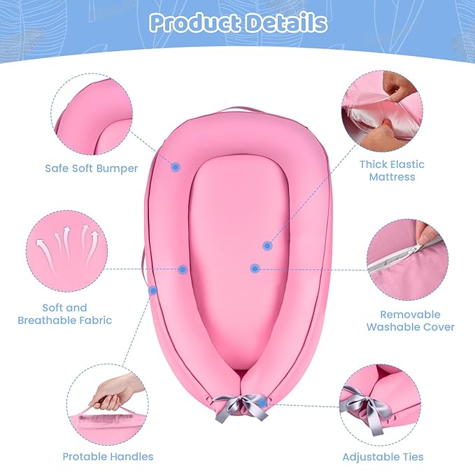 Baby Lounger, Baby Lounger for Newborn 0-24 Months, Premium Soft & Breathable Infant Lounger, Pure Cotton Baby Nest for Boys & Girls, Portable Newborn Lounger for Travel and Home.