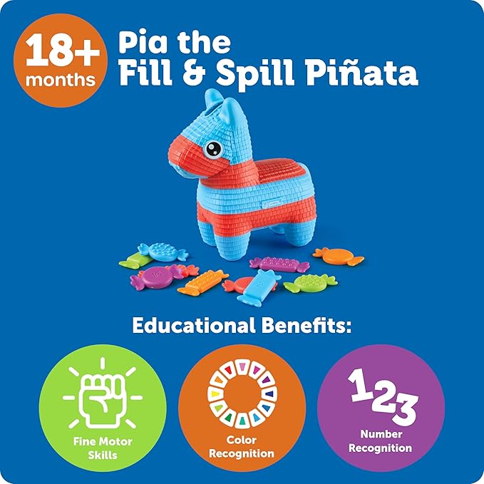 Learning Resources Pia the Fill & Spill Piñata - Toddler Montessori Sensory Toys, Preschool Activities, Counting Manipulatives, Color Sorting, Fine Motor Skills, Birthday Gifts for Boys and Girls
