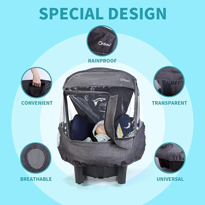 Car Seat Rain Cover, Compatible with Doona Infant Car Seat Stroller, Universal Rain Cover with Window for Waterproof, and Windproof, Breathable Baby Travel Weather Shield Stroller Accessories, Black