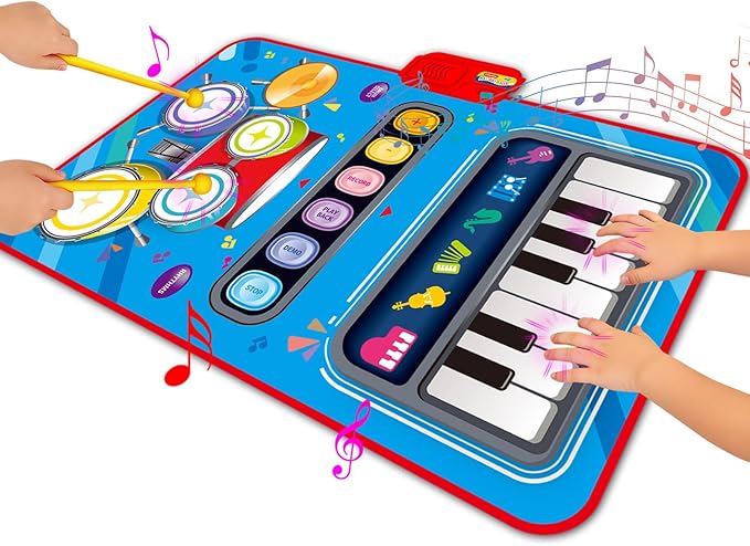 Toys for 1 Year Old Boy Gifts, 2-in-1 Musical Mat Toys for 1 2 3 4 5 Year Old,Educational Musical First Birthday Gifts 3 Boys,Christmas Stocking Stuffers Toddler