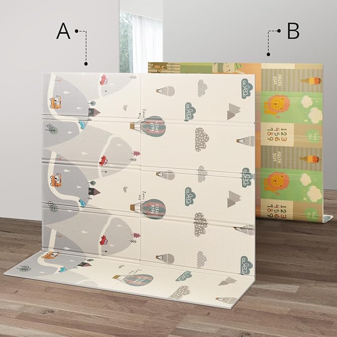 UANLAUO Foldable Baby Play Mat for Floor - 59 x 59 Foam Play Mats for Babies and Toddlers Infant Reversible Crawling Mat for Babies 6-12 Months, Thick Padded Playmat for Tummy Time & Floor Play