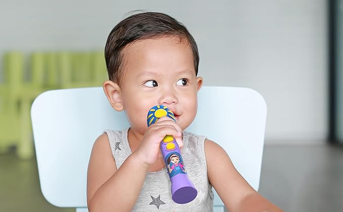 eKids Ms Rachel Toy Microphone for Kids, Includes Built-in Music and Lights, Toddler Toys (Purple)
