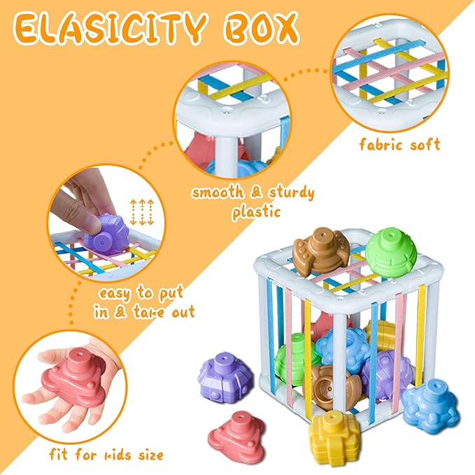Montessori Baby Sensory Toys for 6 to 18 Months, 6-in-1 Travel Set with Silicone Pull String Activity, Koala Stacking Rings and Shape Sorter, Fine Motor Learning Gifts for 1 Year Olds