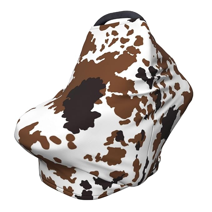 Brown Cow Print Baby Car Seat Covers, Cow Print Western Baby Stuff Multi-use Carseat Canopy for Boys and Girls Stretchy Infant Carseat Cover Shower Gifts