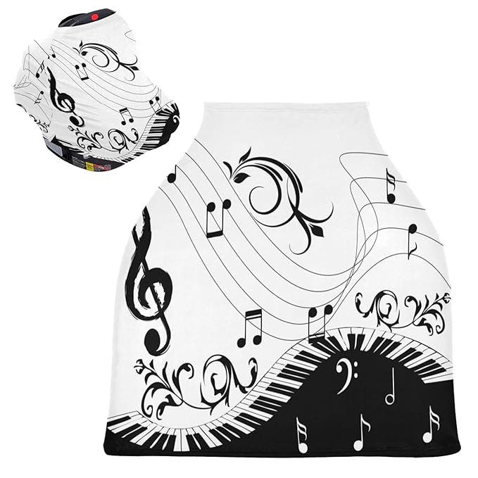 Music Note Piano Keyboard Floral Branch Musical Symbol Stretchy Baby Car Seat Cover Infant Canopy Nursing Covers Breastfeeding Cover Breathable Windproof Winter Scarf for Boys Girls