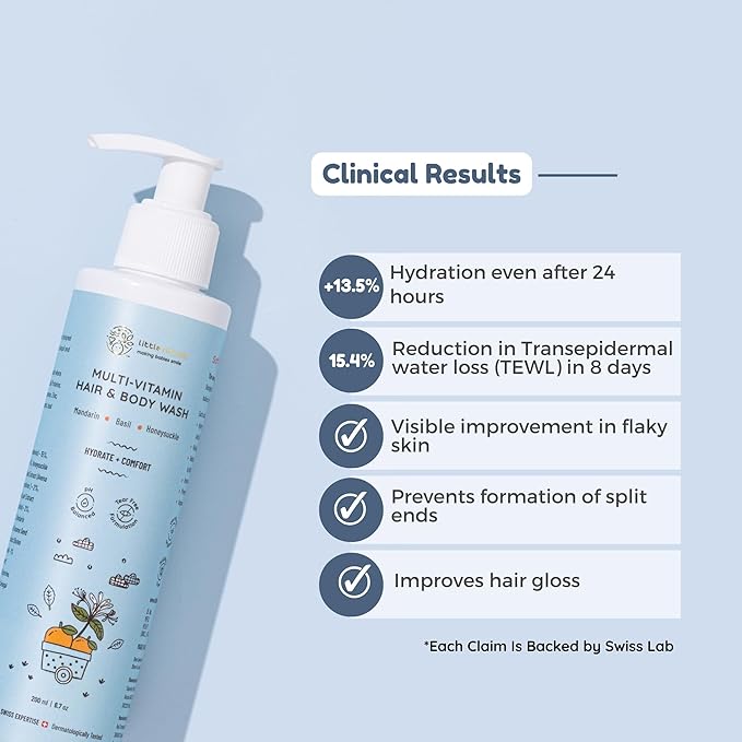 Little Rituals Baby Multi-Vitamin Body & Hair Wash - Tear Free + pH 5.5. Formulated with Best Plant Botanical - Honeysuckle, Basil, Mandarin. Natural, Organic, Dermat Tested(200ml)