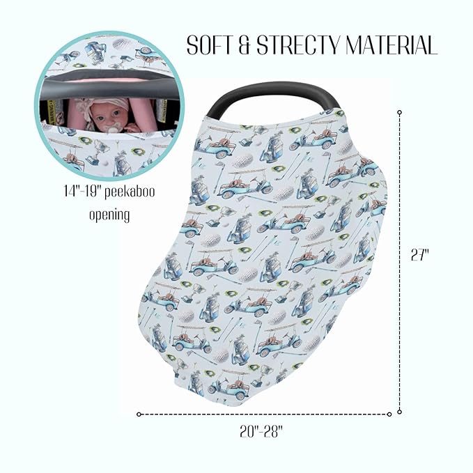 Baby Boy Girl 5-in-1 Car Cover Golf Gear Sport, Watercolor Blue Ball Glove Car Stick Multi-use Privacy Nursing Breastfeeding Cover, Carseat Canopy Newborn Infant Gift