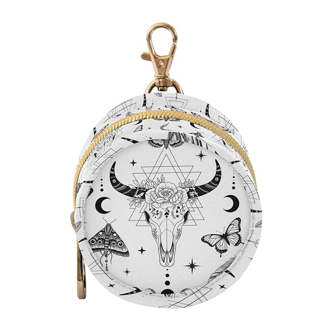 Western Skull Butterfly White Print Pacifier Holder Case for Diaper Bag Portable Travel Pacifier Storage Case with Clip Newborn Baby Pouch for Baby Boys Girls Purse Outdoor