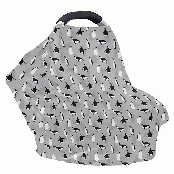Coldinair Cute Penguin Print Car Seat Cover for Baby,Soft Stretchy Carseat Canopy,Nursing Cover,Grocery Cart Cover,High Chair Cover
