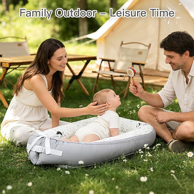 Baby Lounger | Organic Cotton Infant Lounger | Reversible, Adjustable & Portable Floor Lounger | Soft, Breathable, Washable Cover