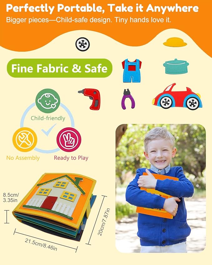 Busy Book for Toddlers 1-3, Montessori Toys for 1 Year Old, Quiet Book, Baby Activity Books, Sensory Felt Busy Board for Toddlers 3-5, Kids Travel Toys, Educational Learning Gifts for Boys & Girls