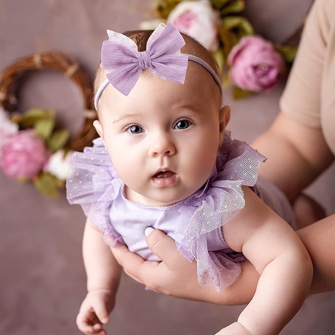 cherrboll 3pcs Baby Girl Headbands Flowers, Super Soft & Stretchy Nylon Floral Hairbands for Newborn Toddler