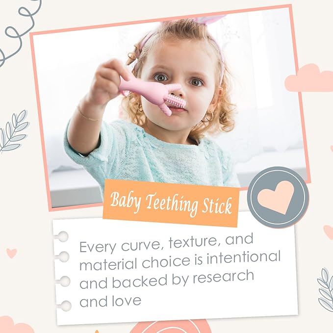 BIGSPINACH 3D Baby Teether, BPA-Free Multi-Texture Silicone Teething Stick Toy,360-Degree Textured Design, Easy-Grip Design for Infants and Toddlers (Pink, 3D)