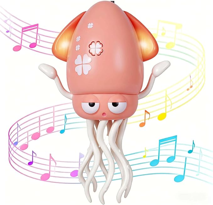 Dancing Octopus Baby Toy - Electric Crawling Octopus Tummy Time Toy - USB Rechargeable Dancing Musical Squid Toys with Lights, Birthday Gifts for 3 4 5 6 Year Old Boys Girls, Funny Desk Decor (Pink)