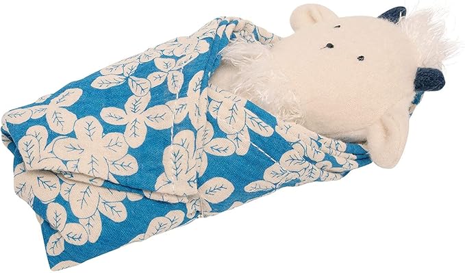 Manhattan Toy Embroidered Plush Goat Baby Rattle + Soft Cotton Burp Cloth, 16 x 16 Inches