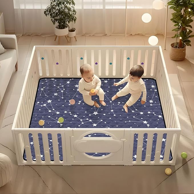Baby Play Mat Blue Star Universe Galaxy 50 x 50 Playpen Mat Baby Play Mats for Floor Play Gym Crawling Mat Non-Slip Cushioned Baby Playmat for Infants, Babies, Toddlers