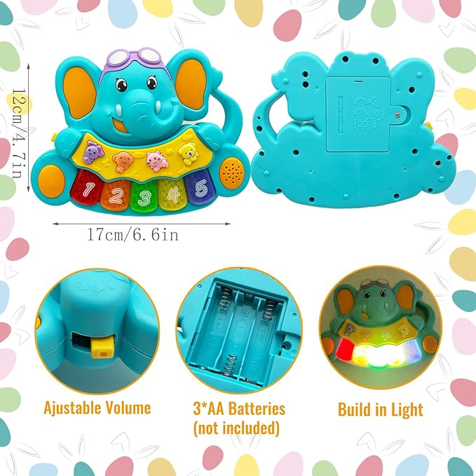 Baby Piano Toy, 6-12 Months Light Up Music Baby Toys for 0 3 6 9 Months, Early Learning Educational Boys Girls Gifts (Elephant)