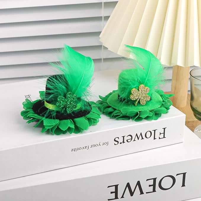 Leprechaun Top Hat Hair Bow Clips St Patrick Day Green Hat Alligator Hair Clips for Girls Infant Clover Shamrock Clip St.Patrick Hair Accessories Gift