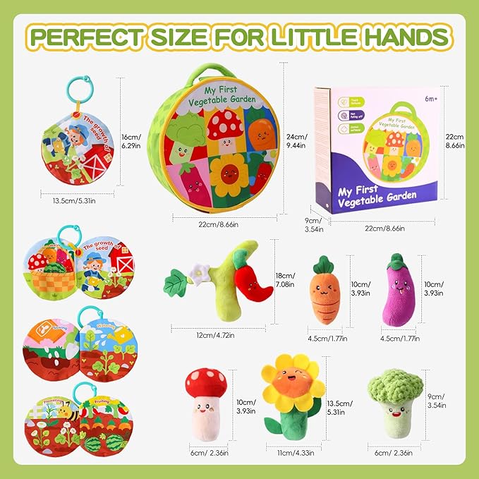 Montessori Toys for Babies 6-12 Months, Plush Vegetable Garden Sensory Sorting Toy with Storage Base, Soft Plush Farm Harvest Game for Fine Motor Skills, Perfect Baby Boys Girls Gift 0-2 Year Old