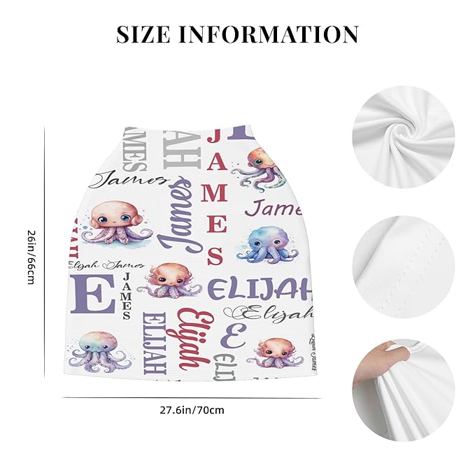 Personalized Baby Car Seat Cover with Name Stroller Canopy Custom Octopus Carseat Cover Newborn Baby Boy Girl Nursing Cover for Moms First Birthday Gift