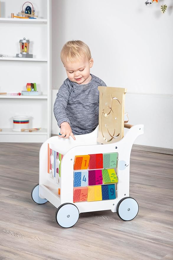 Small Foot Wooden Toys Premium Sweet Elephant Baby Walker & 5-in-1 Activity Center Designed for Toddlers 12+ Months