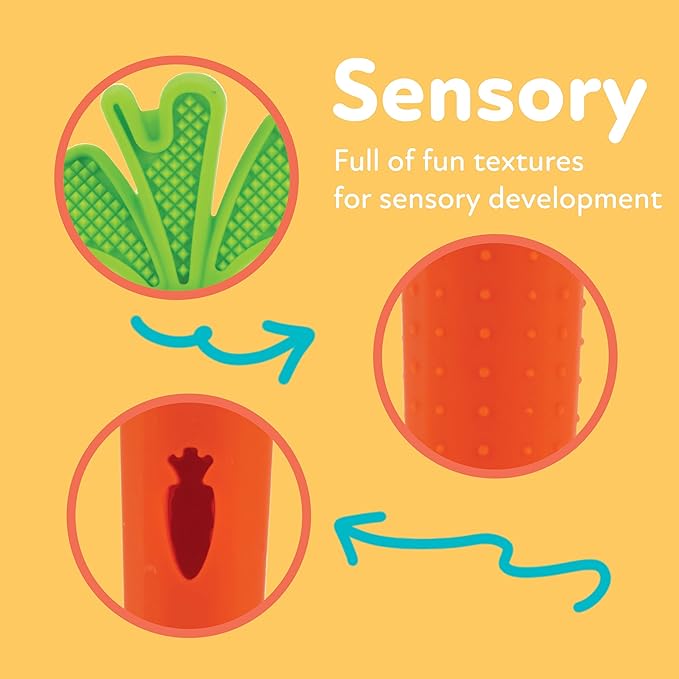 Nuby Silicone Carrot Tube Teether and Massaging Infant Teether - (2-Pack) Baby Teething Toy - 3+ Months - Easter Basket Stuffer
