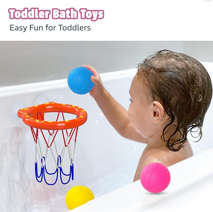 MARPPY Bath Toys - Bathtub Basketball Hoop for Toddler Kids - Mold-Free Bath Toys with Strong Suction Cups and 3 Colorful No-Hole Balls - Fun Shower and Bathtub Toy for Toddlers