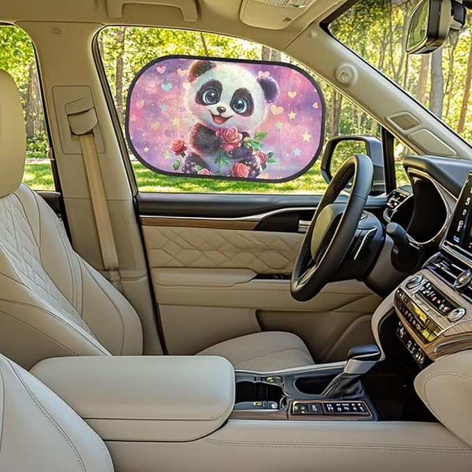 Bulopur 2 PCS Panda Rose Flower Car Windshield Sun Shade for Side Window UV Protection Breathable Easy to Install Mesh Car Window Covers Mesh Window Shades for Baby Universal Fit