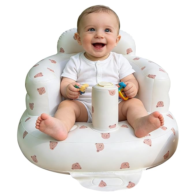 Inflatable Baby Seat with Built-in Air Pump, Soft PVC Ergonomic Design for 3-36 Months Infants, Free Moms' Hands & Easy to Clean