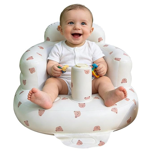 Inflatable Baby Seat with Built-in Air Pump, Soft PVC Ergonomic Design for 3-36 Months Infants, Free Moms' Hands & Easy to Clean