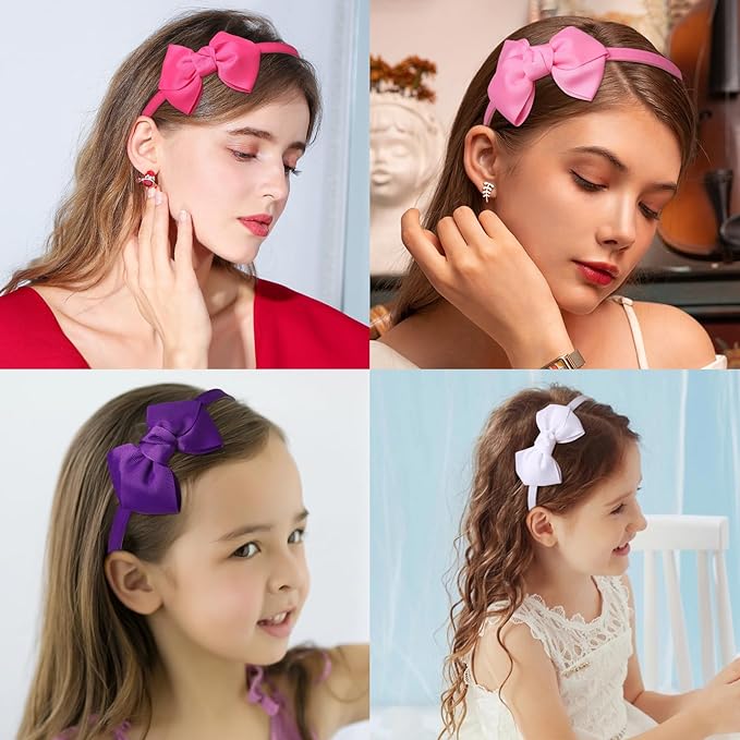 Grosgrain Ribbon Headbands with Bows for Toddler Girls and Babies, Includes Hair Hoops (20Pcs Hair Accessories)