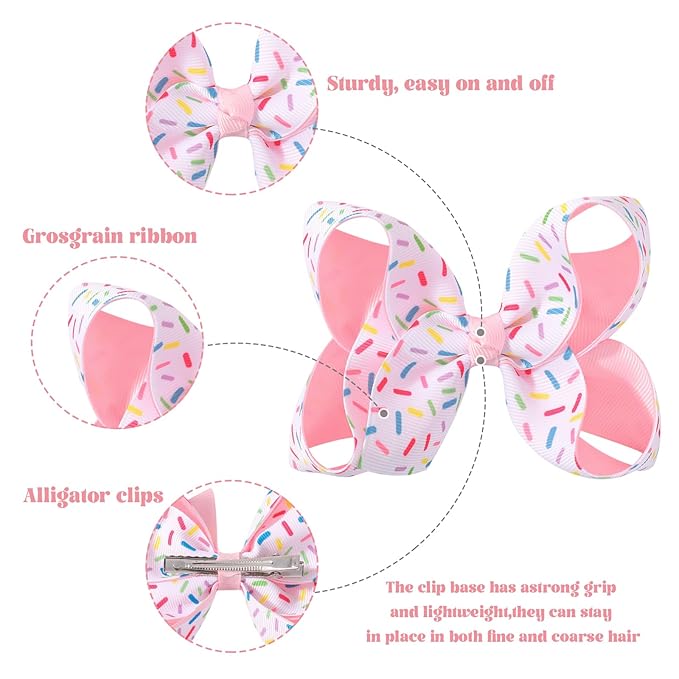 YHXX YLEN 2PCS 4.5 Inch Hair Bows for Girls, Birthday Grosgrain Ribbon Bows with Alligator Clips, Sprinkle Confetti Style Hair Accessories for Toddlers Kids Girls