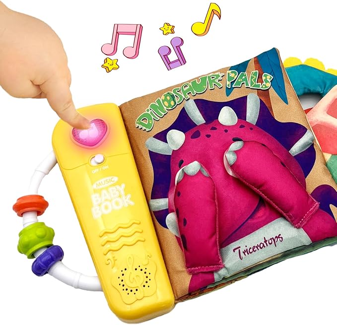 Baby Books Toys, Touch and Feel Music Cloth Book for Infant Baby 6-12-18 Months, Early Learning Education Shower Easter Gifts for Boys Girls (Dinosaur Pals)
